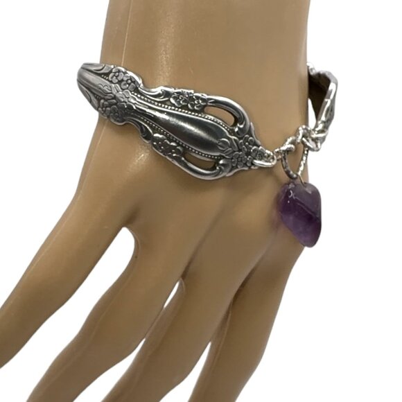 Vintage Spoon Artisan Crafted Bracelet with Amethyst Charm - Picture 5 of 14